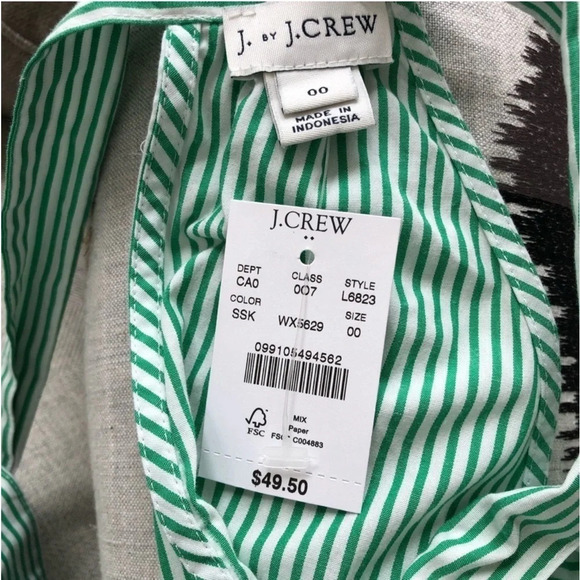 New J x J.Crew Printed Tie-Neck Poplin Top cotton Stripe ivory Kelly blouse bow - Picture 5 of 10